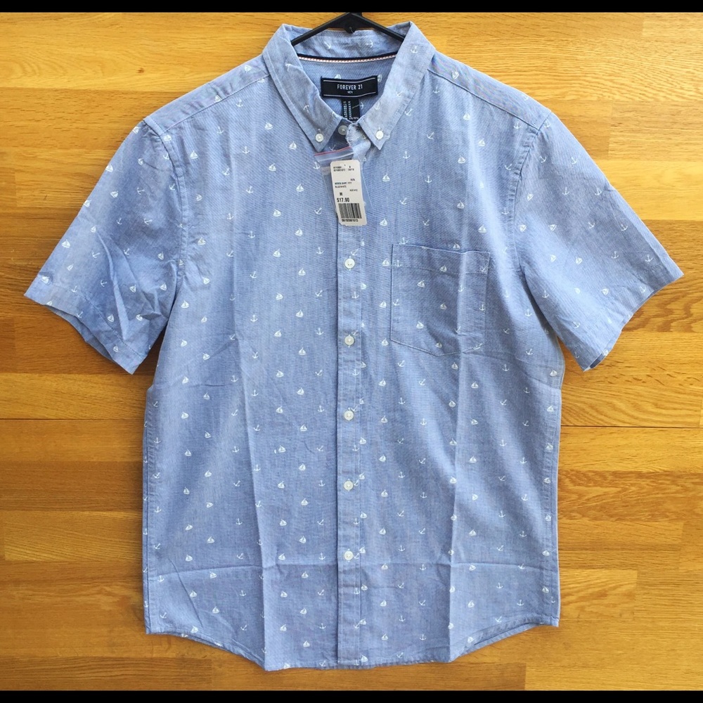Forever 21 Mens Blue/White Button Up Shirt, Size M